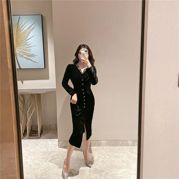 Pleated velvet dress - Amazitshop