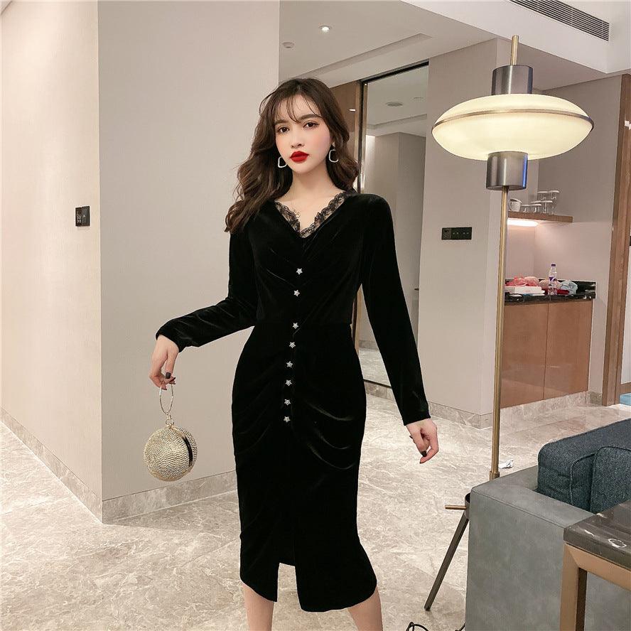 Pleated velvet dress - Amazitshop