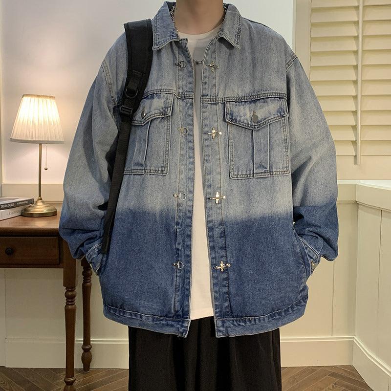 Plus Size Denim Two - tone Gradient Coat Jacket - Amazitshop