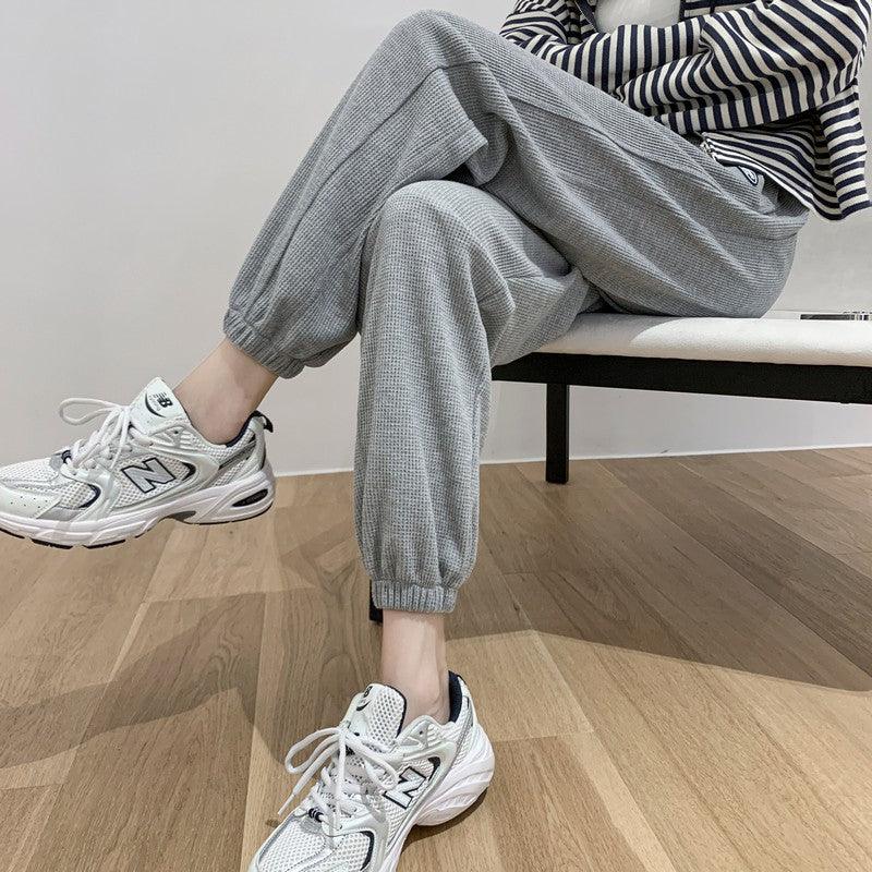 Plus Size Grey Lounge Pants Loose Tie Straight - Amazitshop