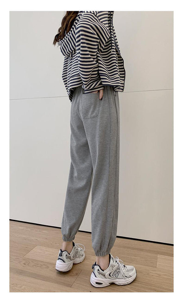 Plus Size Grey Lounge Pants Loose Tie Straight - Amazitshop