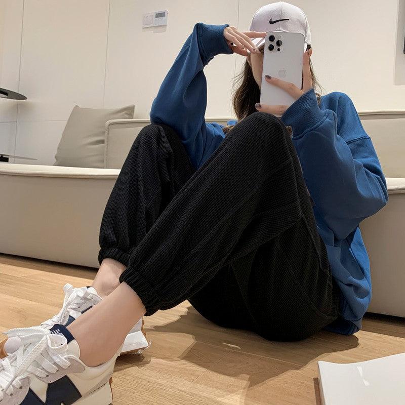 Plus Size Grey Lounge Pants Loose Tie Straight - Amazitshop