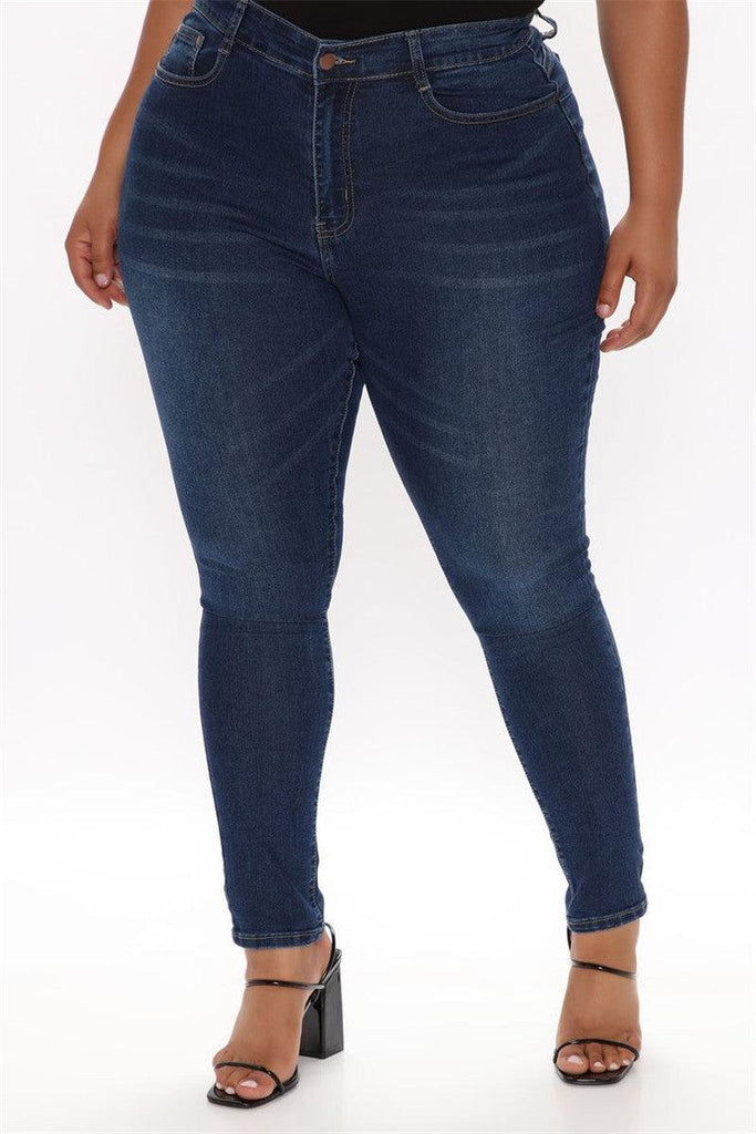 Plus Size Pencil Slim Jeans Stretch Women's Denim Pants Blue - Amazitshop