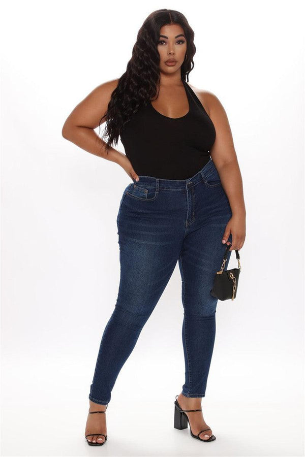 Plus Size Pencil Slim Jeans Stretch Women's Denim Pants Blue - Amazitshop