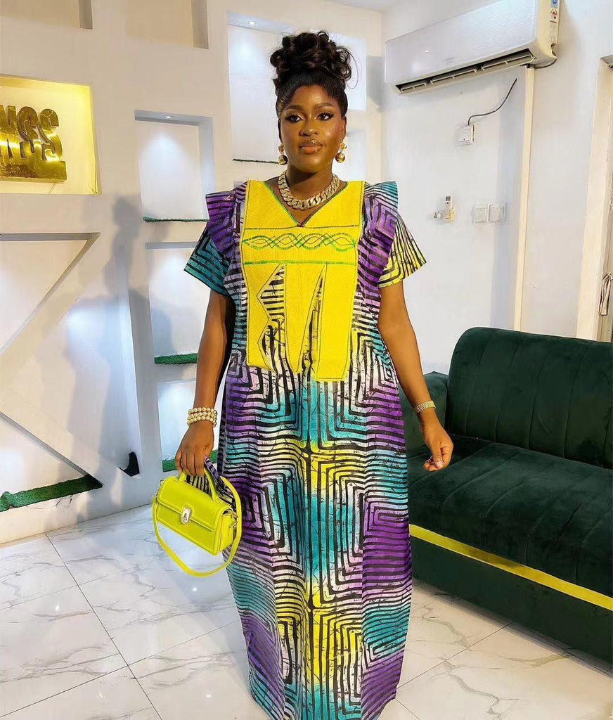 Plus Size Printed Dress Women's Embroidery Muslim Robe - Amazitshop