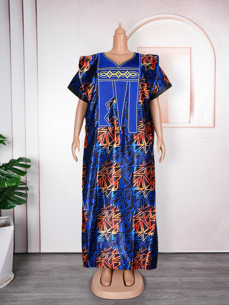 Plus Size Printed Dress Women's Embroidery Muslim Robe - Amazitshop