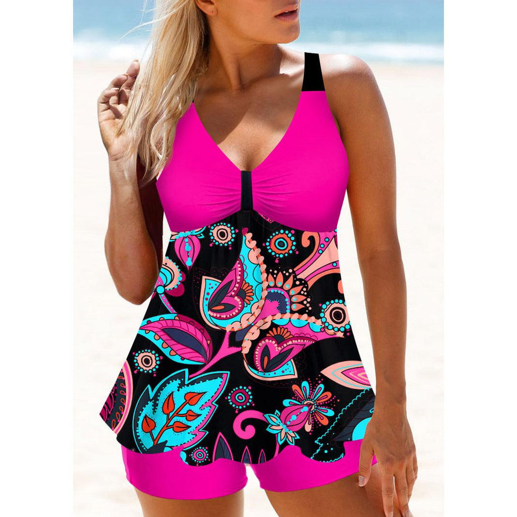 Plus Size Split Swimsuit Skirt Printed Swimwear - Amazitshop