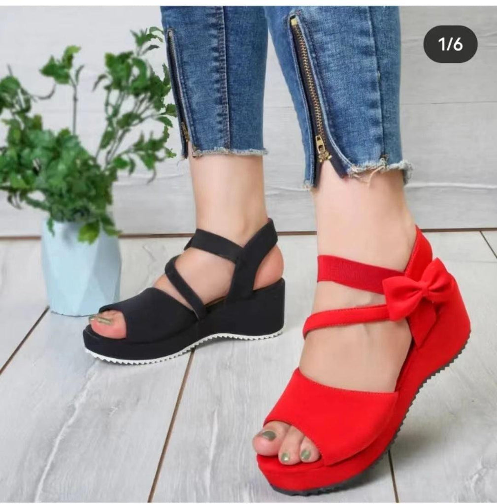 Plus Size Suede Wedge Peep Toe Sandals For Women - Amazitshop
