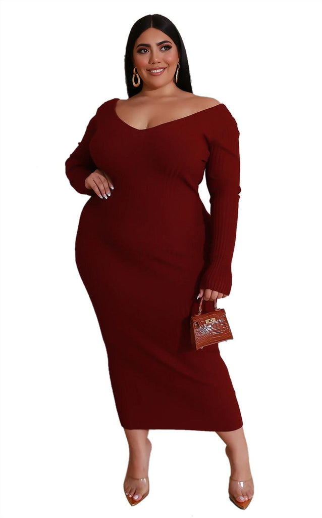 Plus size V - neck dress - Amazitshop