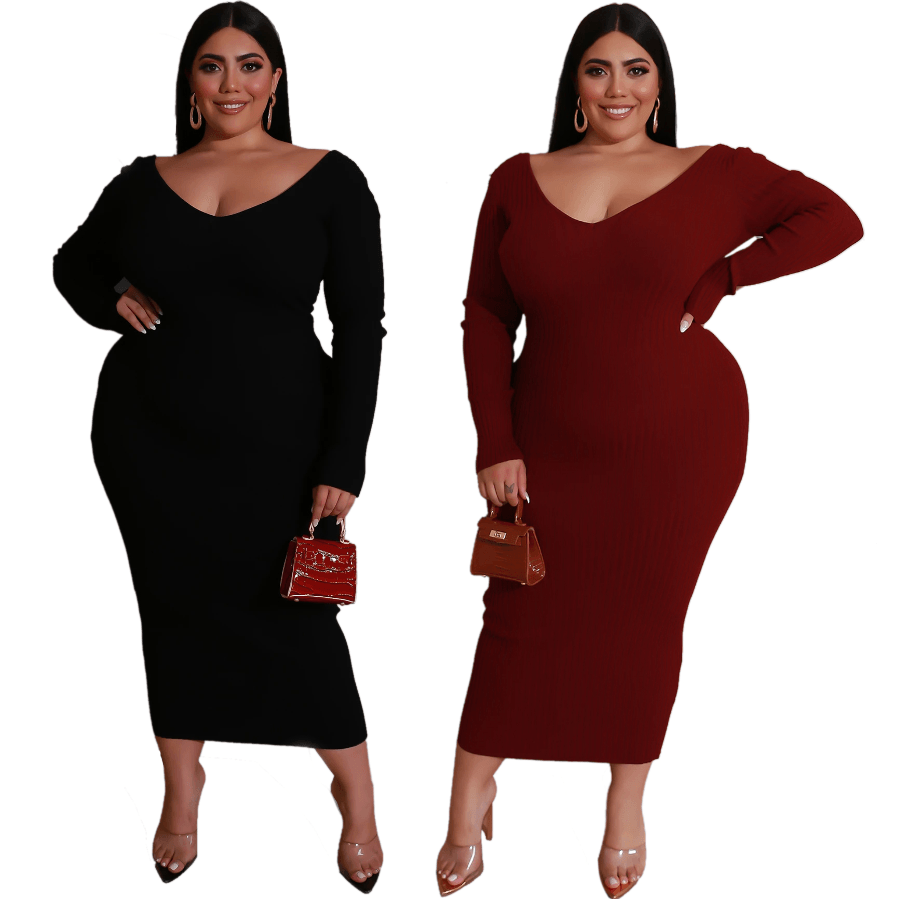Plus size V - neck dress - Amazitshop
