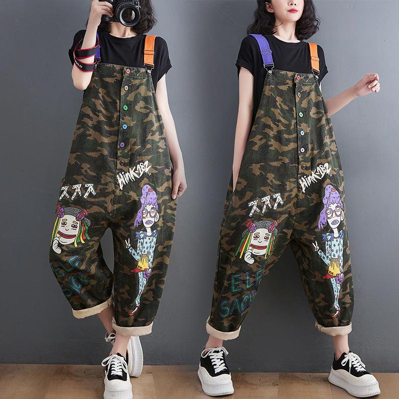 Plus Size Women's Artistic Plus Size Printed Camouflage Overalls - Amazitshop