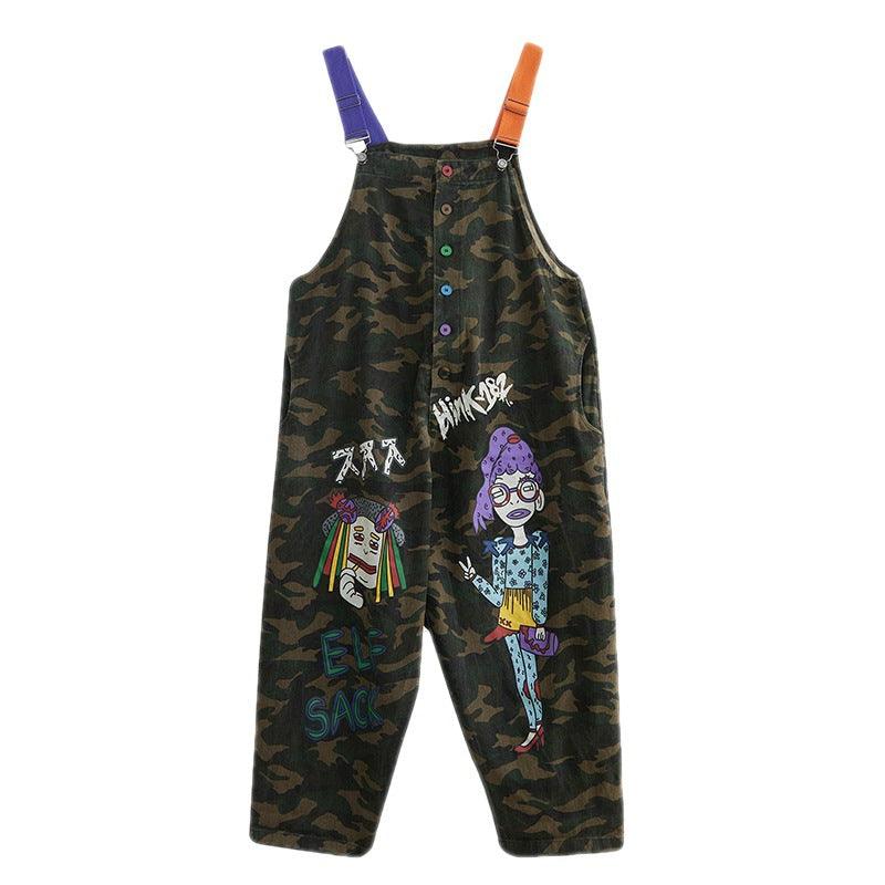 Plus Size Women's Artistic Plus Size Printed Camouflage Overalls - Amazitshop