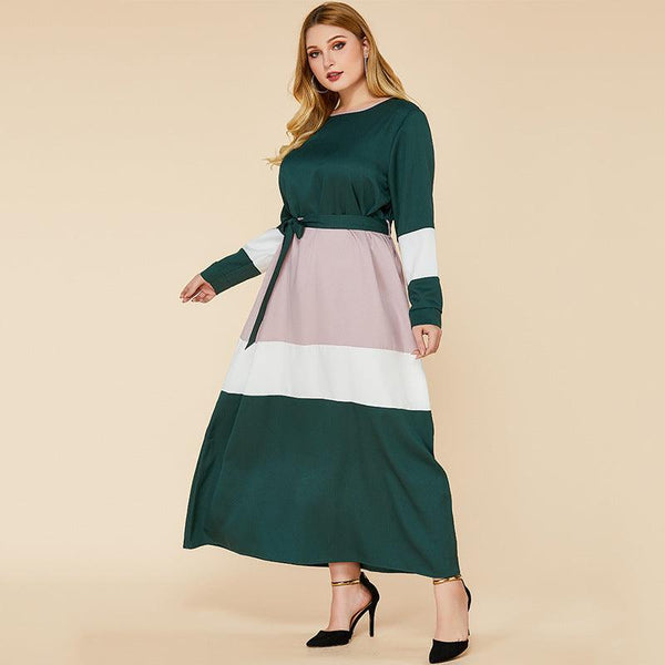 Plus Size Women's Color Matching Dresses - Amazitshop