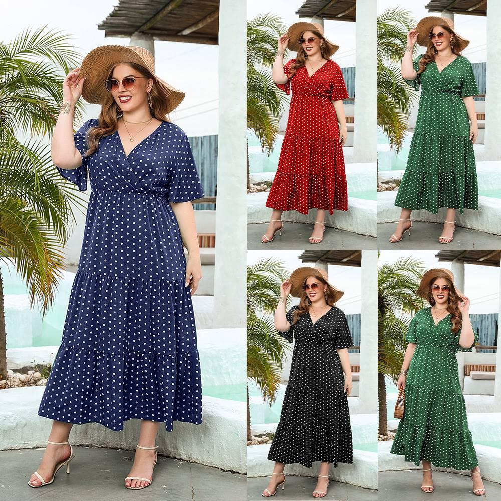 Plus - size Women's Plus - size Polka Dot Casual Holiday Dress - Amazitshop