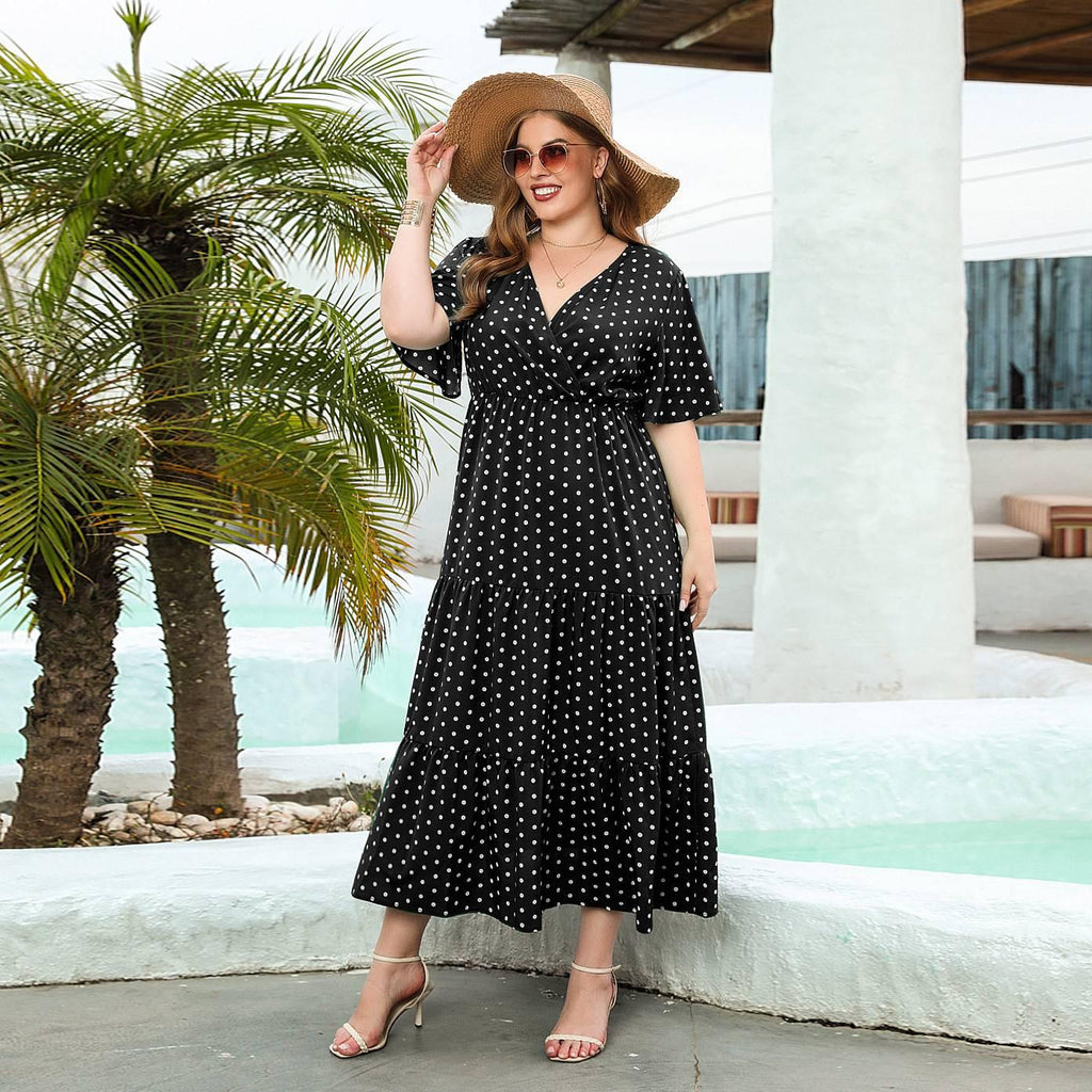Plus - size Women's Plus - size Polka Dot Casual Holiday Dress - Amazitshop