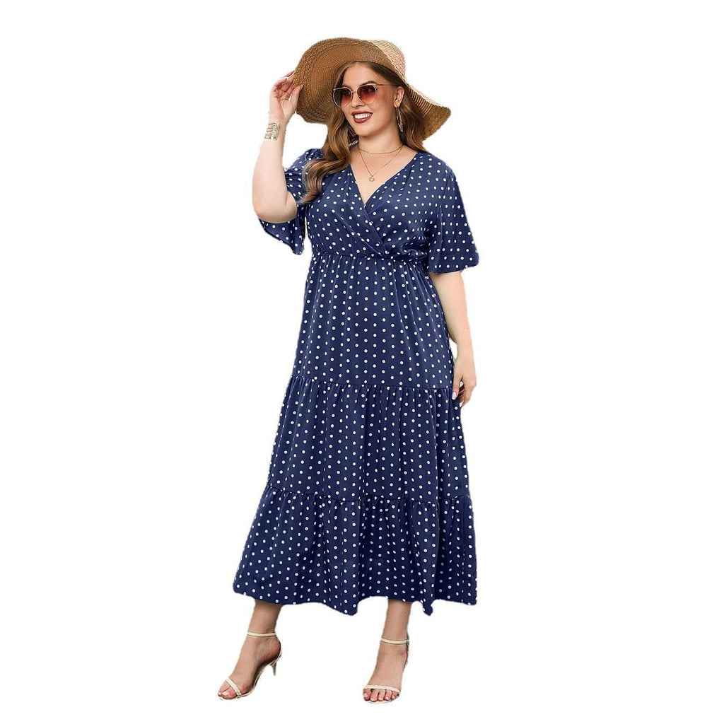 Plus - size Women's Plus - size Polka Dot Casual Holiday Dress - Amazitshop