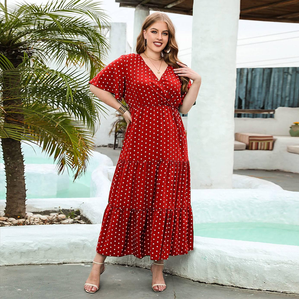 Plus - size Women's Plus - size Polka Dot Casual Holiday Dress - Amazitshop