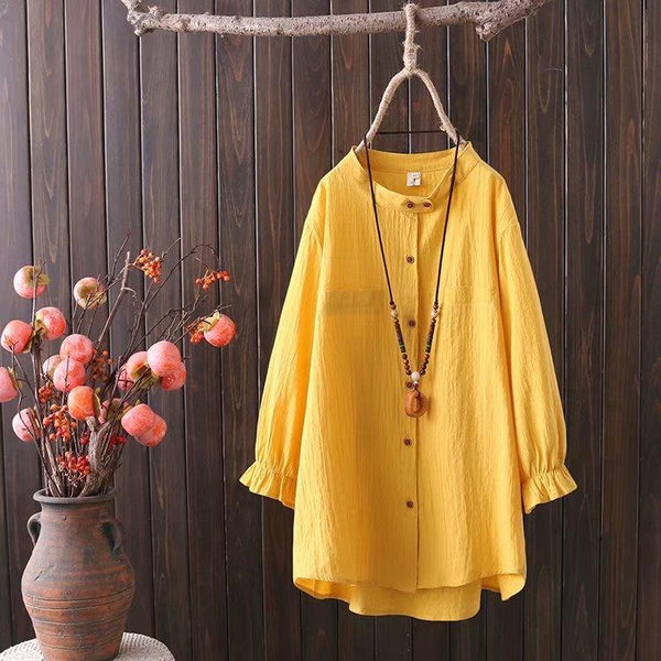 Plus Size Women's Spring Dress New Ladies Loose Large Literary Retro Three - quarter Sleeve Shirt - Amazitshop