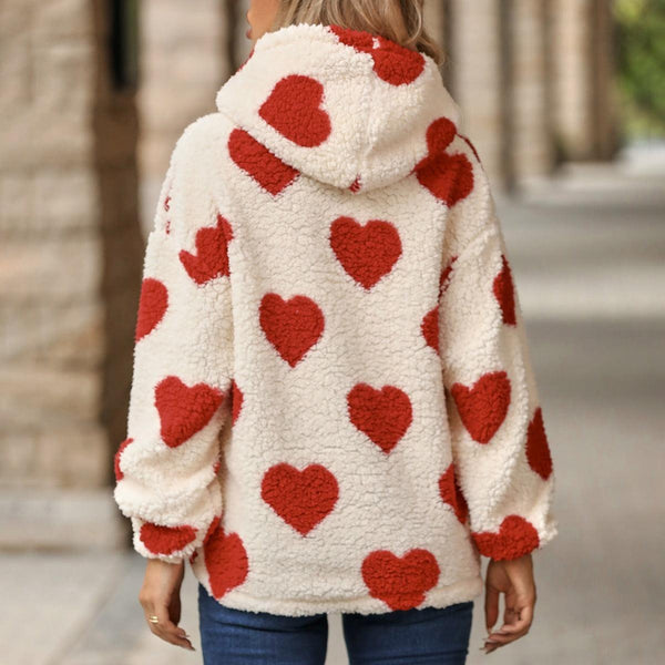 Plush Hooded Love Printed Pullover Sweatshirt Women - Amazitshop