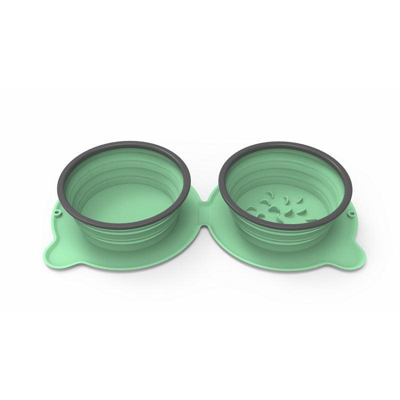 Portable Silicone Double Dog Food Bowls Foldable Non - Slip Cat Bowl Pet Travel Anti - Choking Feeding Bowl Outdoor - Amazitshop