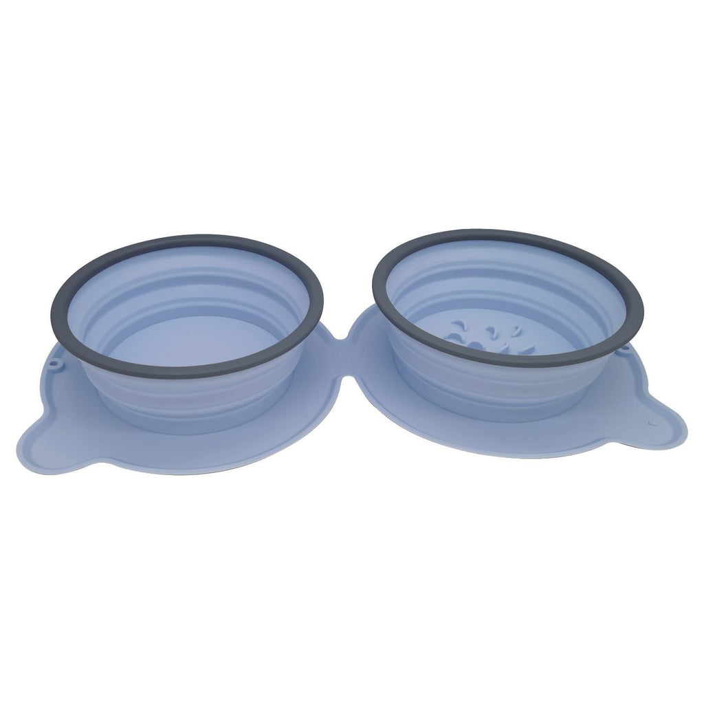 Portable Silicone Double Dog Food Bowls Foldable Non - Slip Cat Bowl Pet Travel Anti - Choking Feeding Bowl Outdoor - Amazitshop