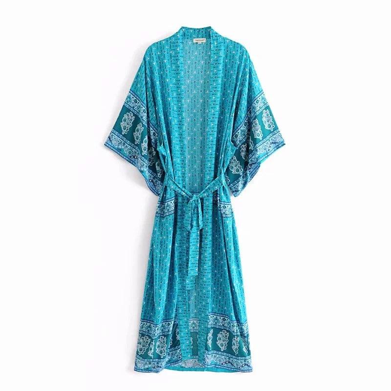 Positioning printed lace kimono - Amazitshop