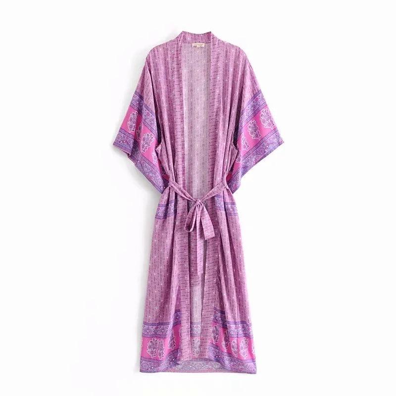 Positioning printed lace kimono - Amazitshop