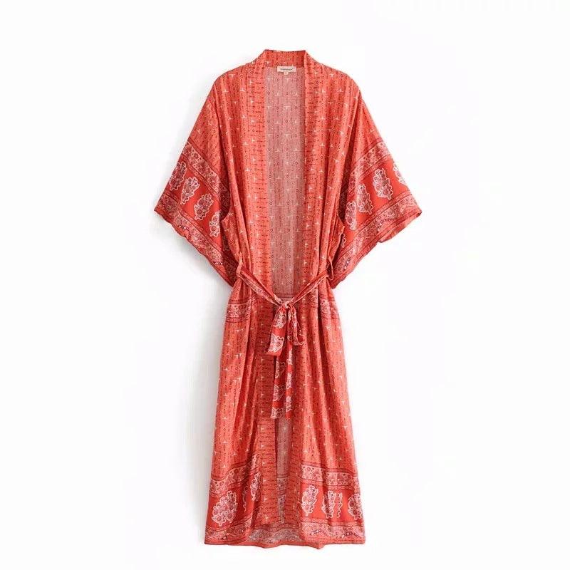 Positioning printed lace kimono - Amazitshop