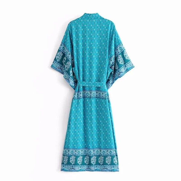 Positioning printed lace kimono - Amazitshop