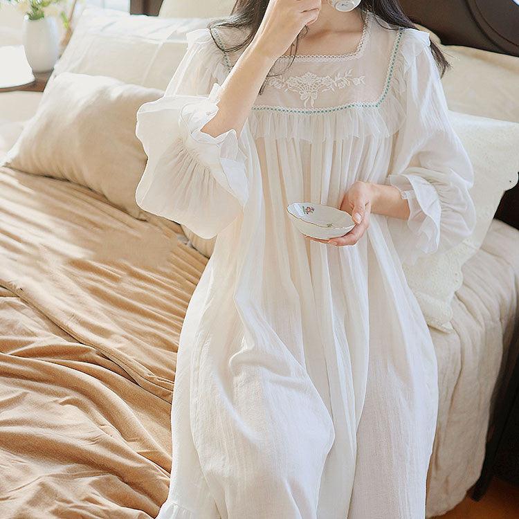 Princess Loungewear French Lace Vintage Long Sleeve Nightdress - Amazitshop