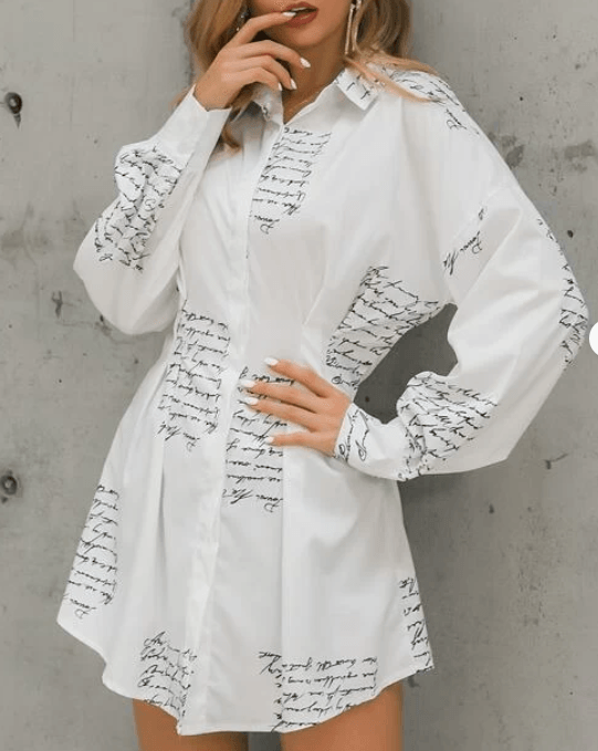 Print shirt dresses with a tight waist - Amazitshop