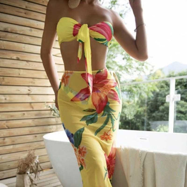 Printed Bikini Sexy Swimsuit Women's Three - piece Set Tulle Skirt - Amazitshop