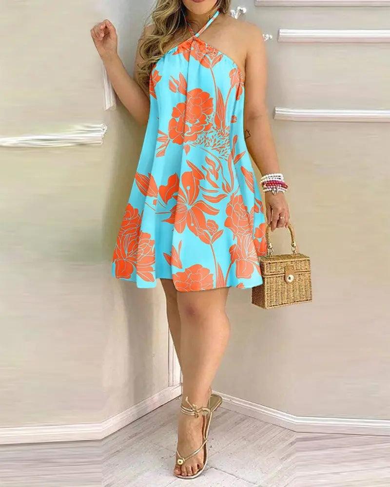 Printed Dress Summer Off - Shoulder Hanging Neck Sleeveless Sexy Dresses Women - Amazitshop