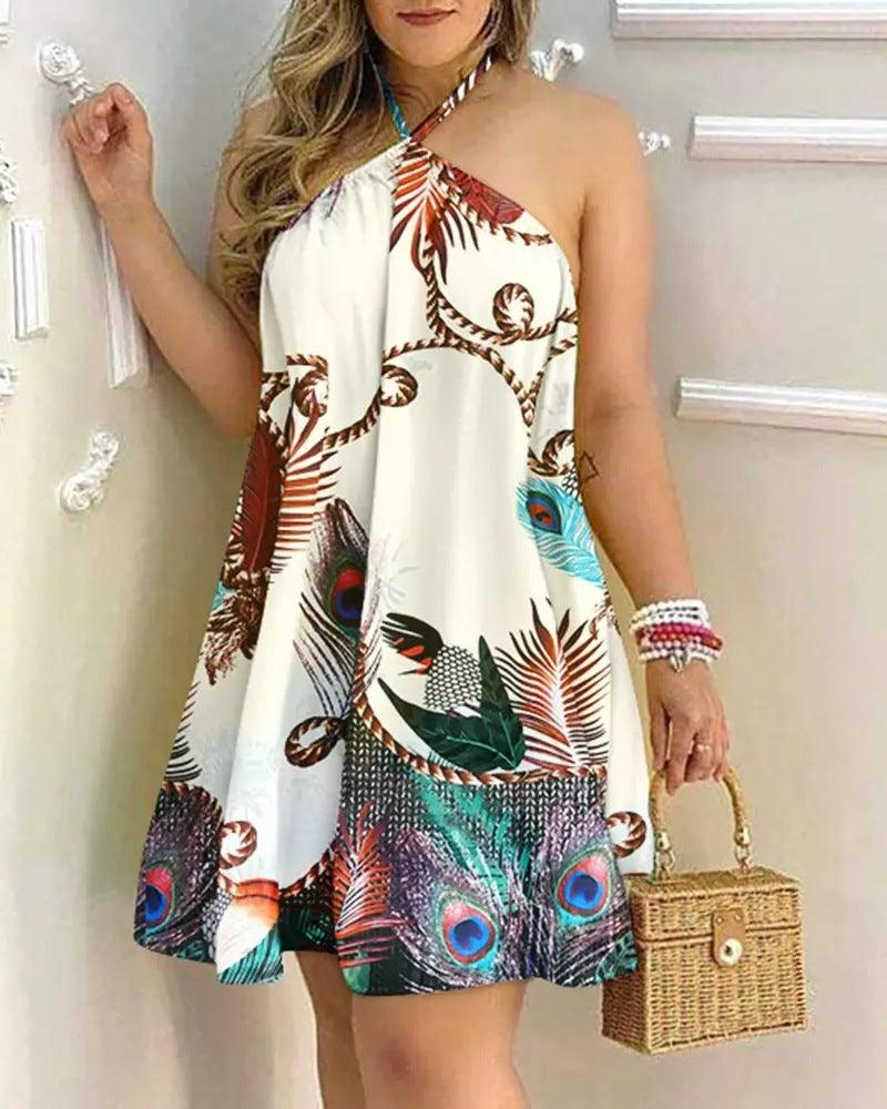 Printed Dress Summer Off - Shoulder Hanging Neck Sleeveless Sexy Dresses Women - Amazitshop