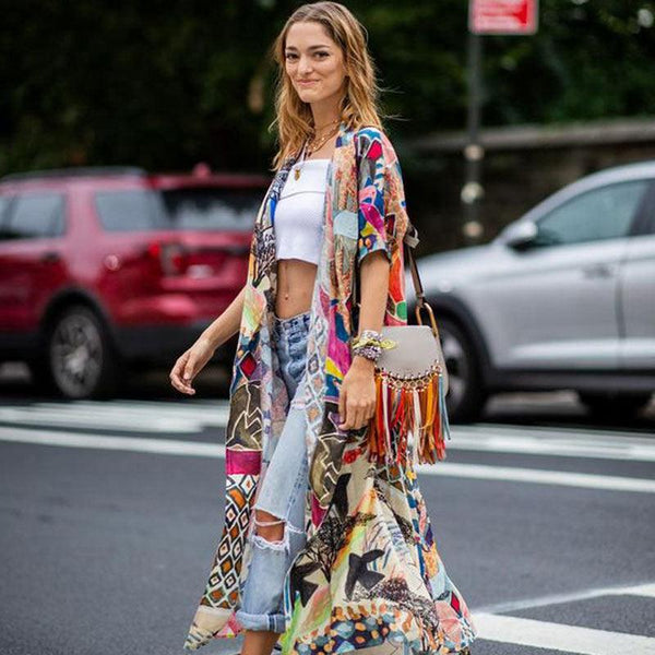 Printed holiday sunscreen beachwear - Amazitshop