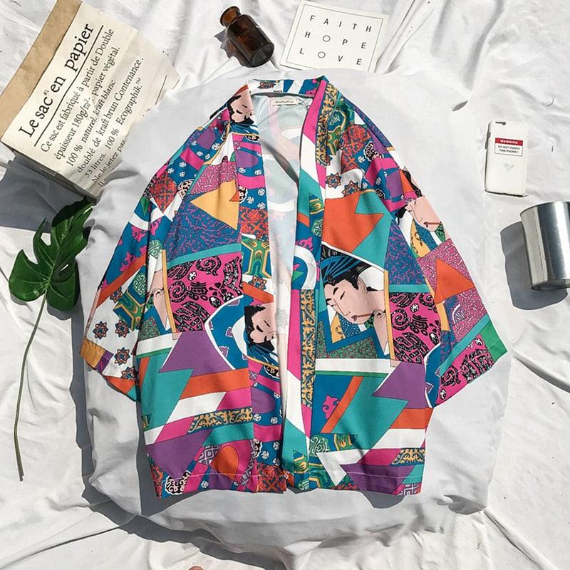 Printed Japanese Style Kimono Jacket cardigan men clothing cardigan male streetwear hiphop casual coat loose kimono - Amazitshop