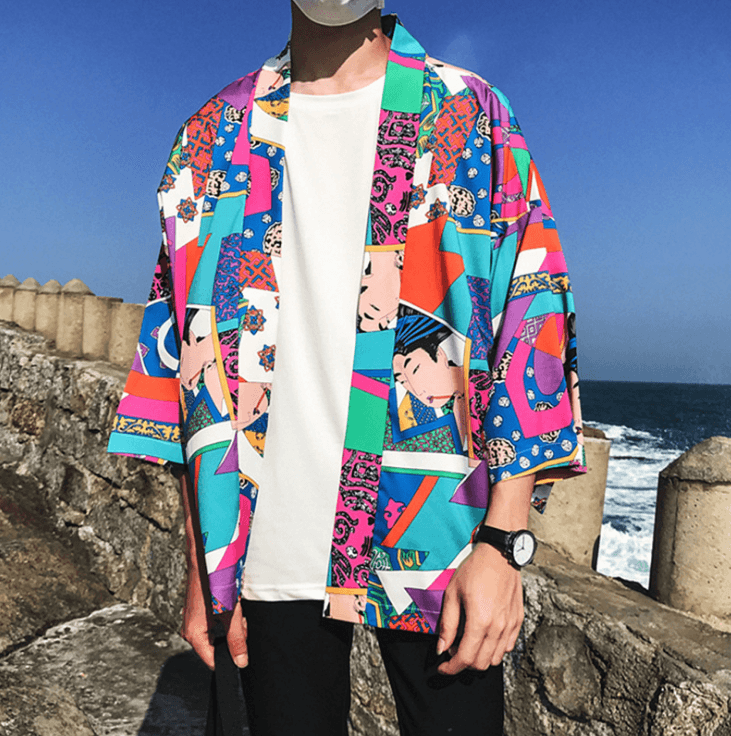 Printed Japanese Style Kimono Jacket cardigan men clothing cardigan male streetwear hiphop casual coat loose kimono - Amazitshop