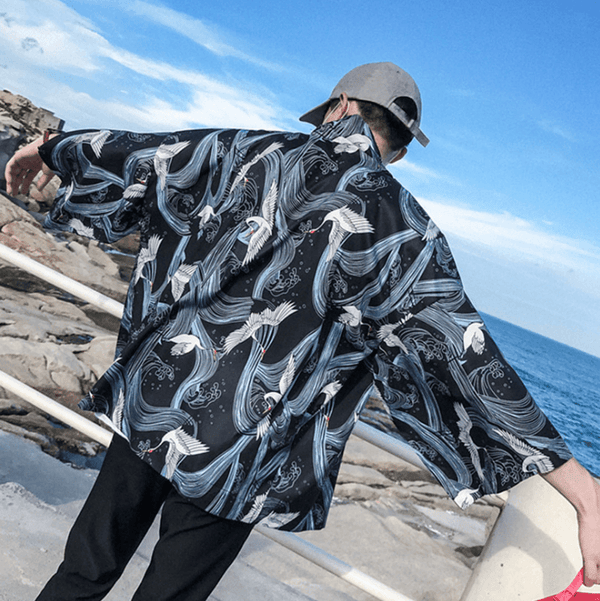 Printed Japanese Style Kimono Jacket cardigan men clothing cardigan male streetwear hiphop casual coat loose kimono - Amazitshop