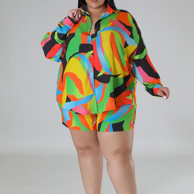 Printing Lapel Women's Plus Size Shirt - Amazitshop