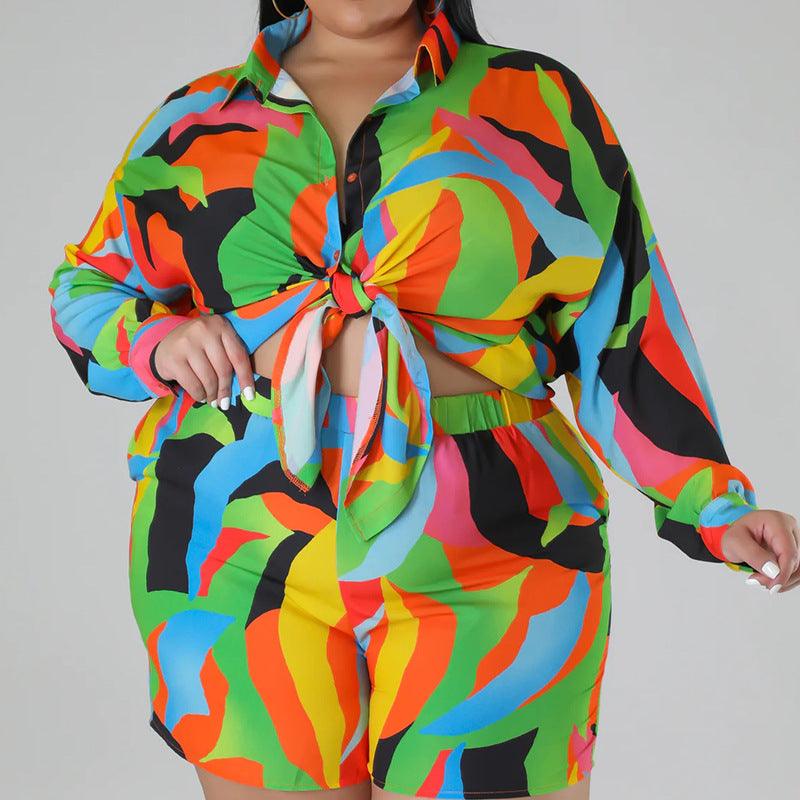 Printing Lapel Women's Plus Size Shirt - Amazitshop