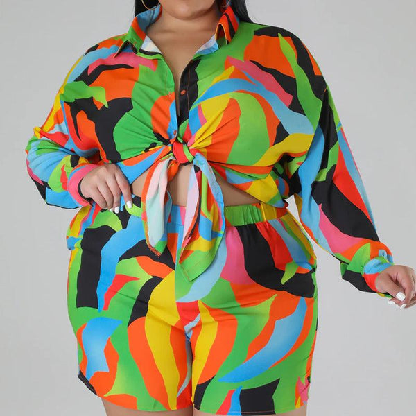 Printing Lapel Women's Plus Size Shirt - Amazitshop