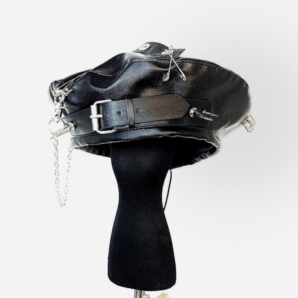 Pu Leather Punk Chain Studded Beret - Amazitshop
