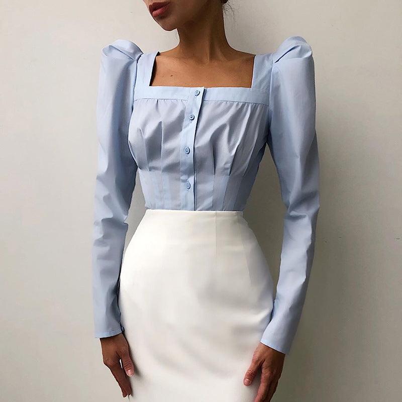 Puff Sleeve Cardigan Temperament Long - sleeved Top - Amazitshop