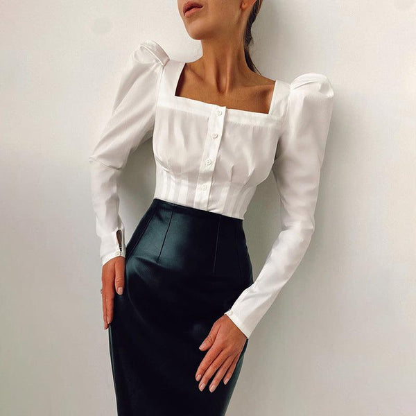 Puff Sleeve Cardigan Temperament Long - sleeved Top - Amazitshop