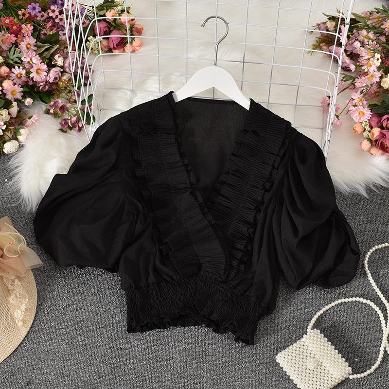 Puff sleeve chiffon shirt - Amazitshop