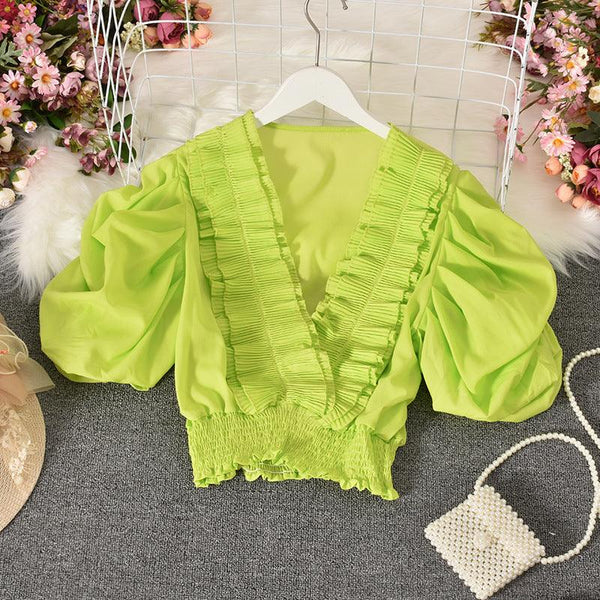 Puff sleeve chiffon shirt - Amazitshop