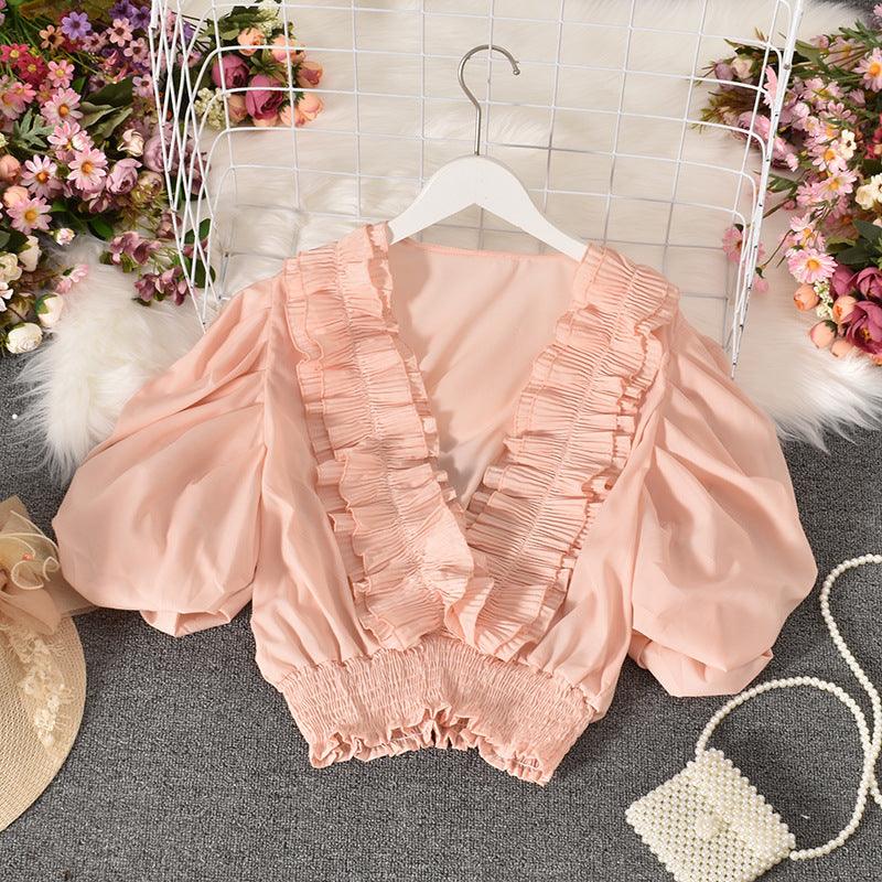 Puff sleeve chiffon shirt - Amazitshop