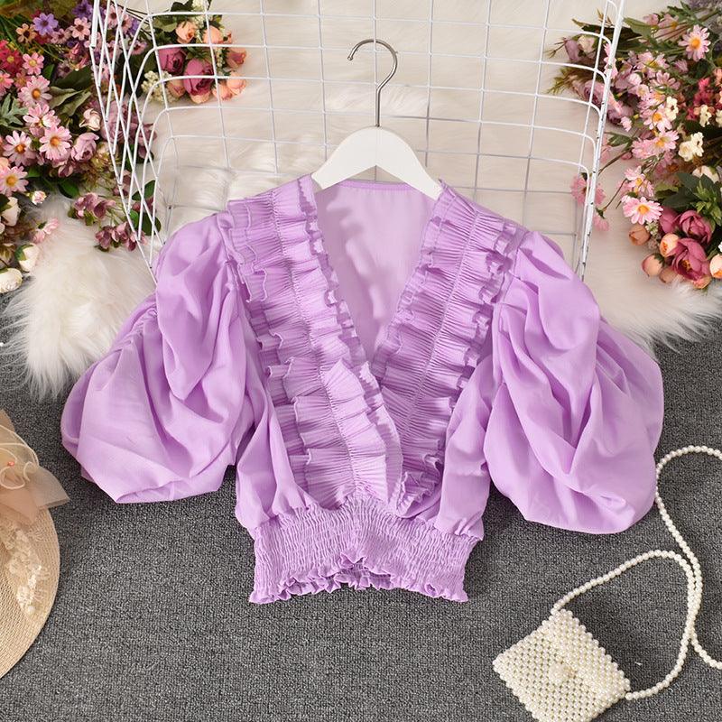Puff sleeve chiffon shirt - Amazitshop