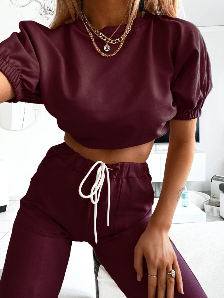 Puff sleeve short sleeve 2 piece set - Amazitshop