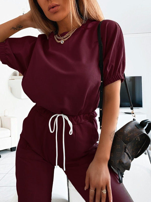 Puff sleeve short sleeve 2 piece set - Amazitshop